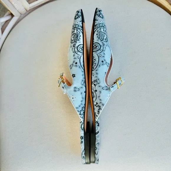 NEW $875 Zimmerman Aura Linen Leather Blue Paisley-Print Pointed Toe Mules 8.5 - Picture 10 of 16